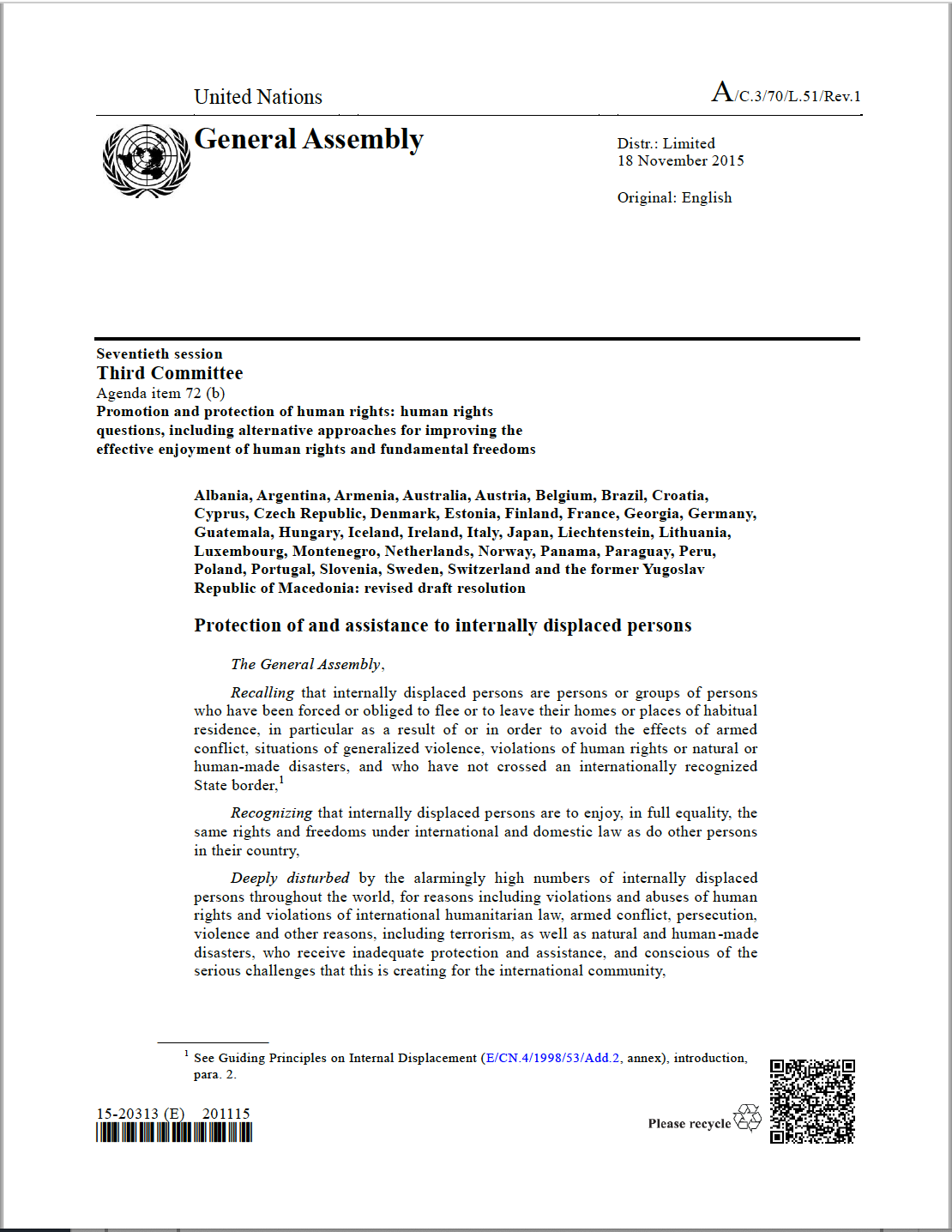 UN General Assembly Resolution (2015, A/C.3/70/L.51/Rev.1) - JIPS ...