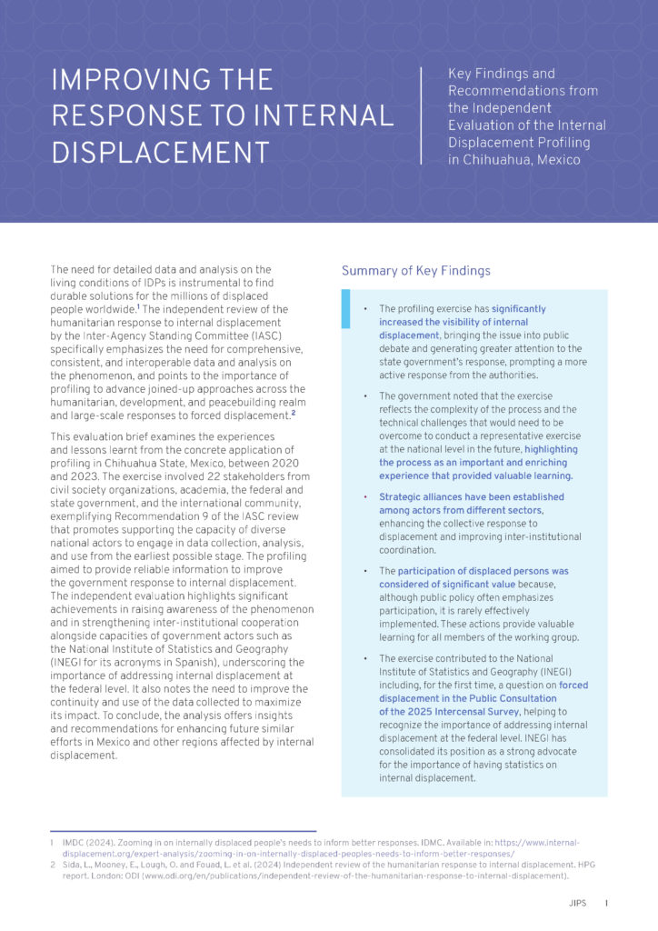 Key Findings and Recommendations from the Independent Evaluation of the Internal Displacement Profiling in Chihuahua, Mexico (JIPS, 2024)